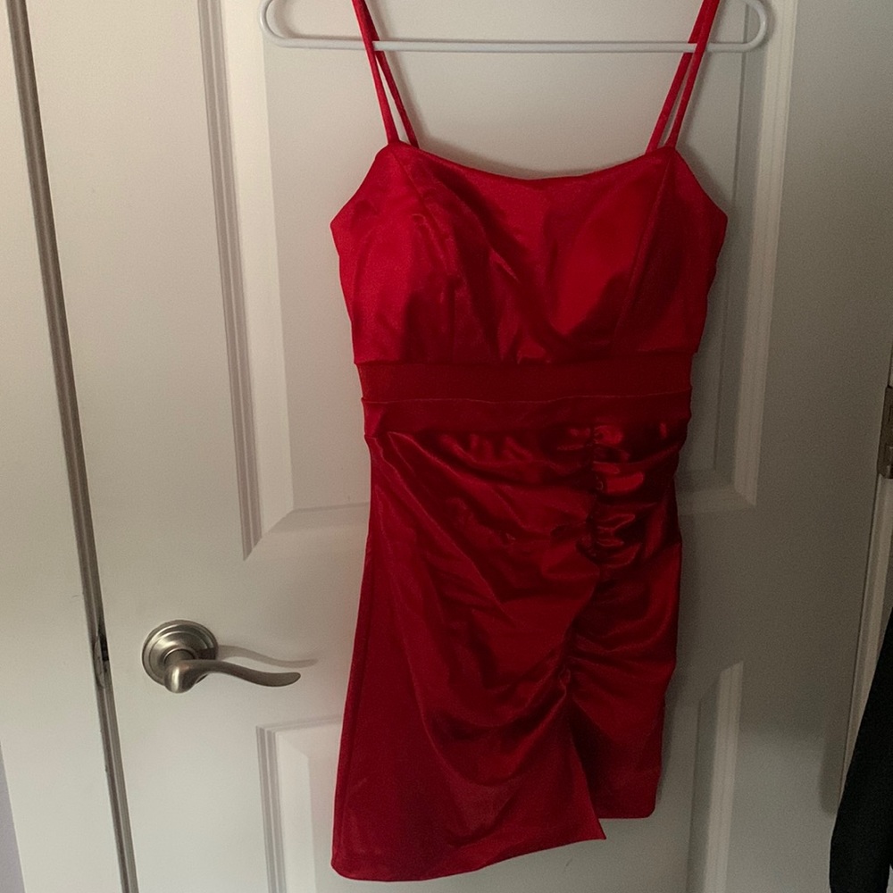 Red mid thigh length dress